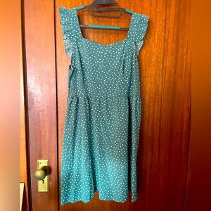 MOVING SALE! Adorable green and white polka dot dress with flutter sleeve